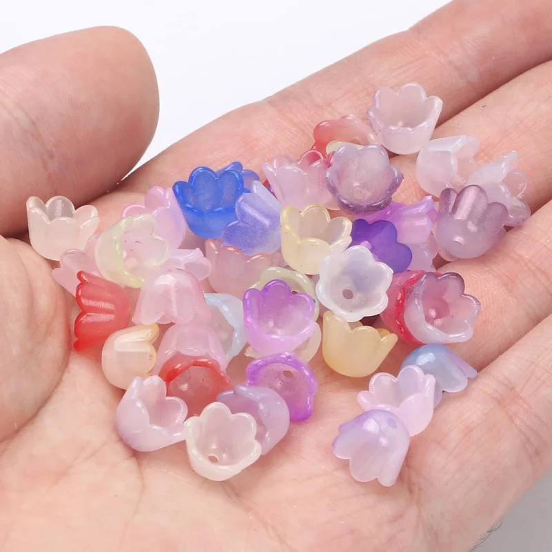 100pcs 7x10mm Colorful Flower Acrylic Beads Charms Bead Caps Loose Spacer For Jewelry Making Diy Bracelet Necklace Accessories