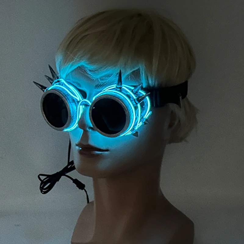 LED świecący okulary w stylu Retro z gwoździem, świecące okulary, Steampunk, okulary w stylu Retro, światło fluorescencyjne bary, impreza, gadżety na Halloween