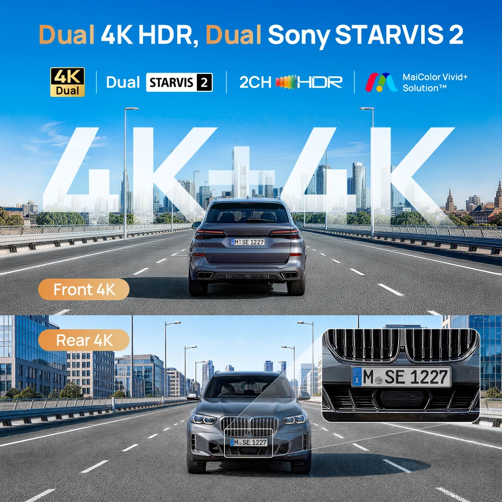 【New】70mai Dash Cam Dual 4K A900 Ultra Set IMX678+IMX678 Voice Control LVDS Supercapacitor 4G 2.0 Car DVR 70mai A900 Ultra Set