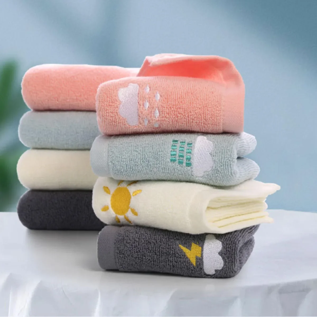 1PCS Ultra Soft Cotton Towel - Quick Drying Absorbent with Weather Pattern Embroidery Suitable for Daily Home Use