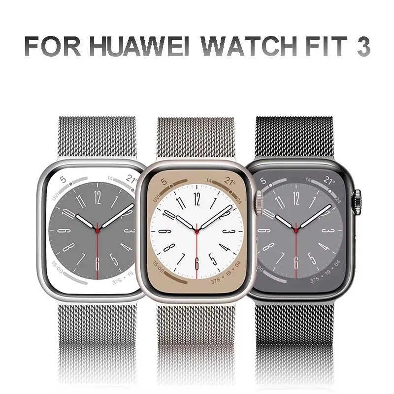 Funda de TPU + Correa de Metal para Huawei Watch Fit 3, pulsera de acero inoxidable, pulsera magnética milanesa para Huawei Watch Fit3 Correa