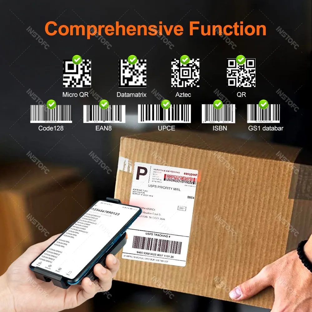 Barcode Scanner 2D Bluetooth Back Clamp Handheld 1D QR Scanner 2.4G Wireless Bar Code Reader Back Clip for IPhone, Android, IOS