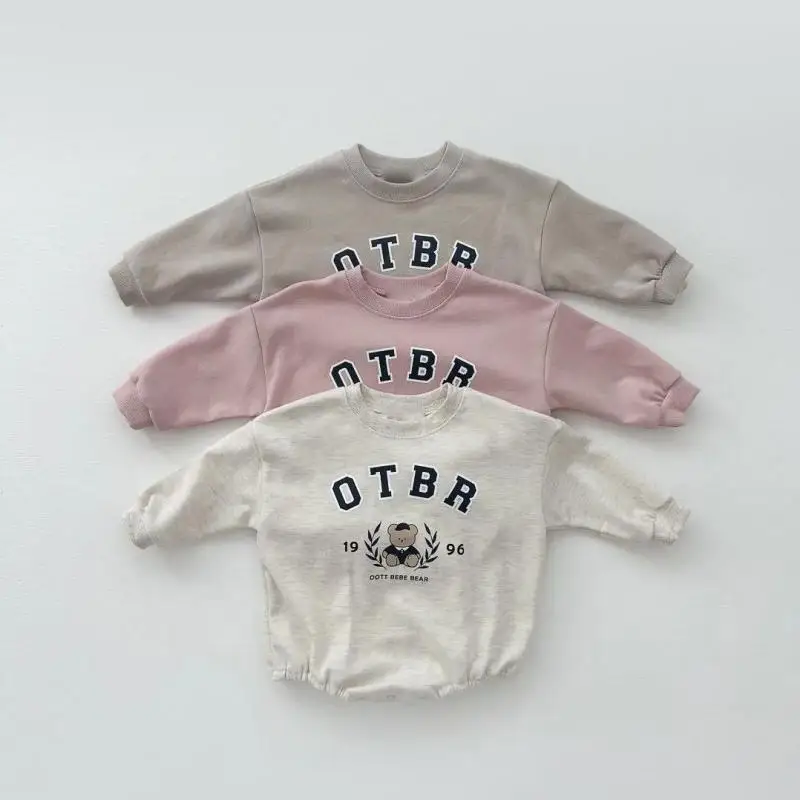 2026 Spring New Baby Long Sleeve Bodysuit Cotton Infant Boy Girl Bear Letter Print Casual Jumpsuit Newborn Clothes 0-24M