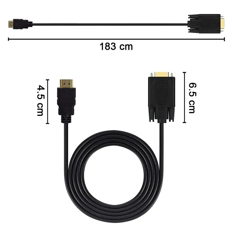 Adaptador Compatible con HDMI a VGA, Cable convertidor de conexión a línea, 1,8 M, FHD, 1920x1080P, para escritorio, portátil, PC, TV, Monitor, proyector