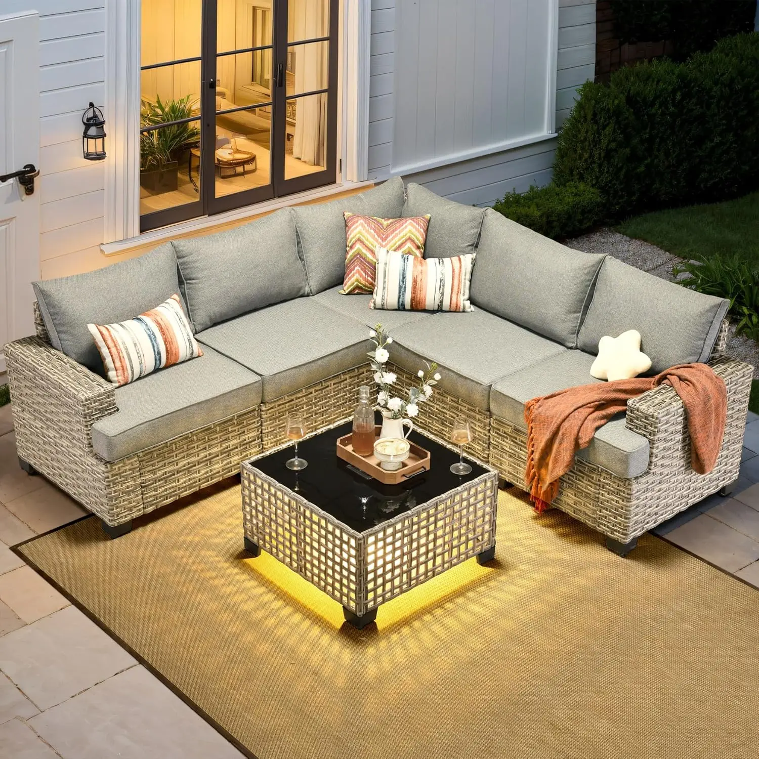 

Outdoor Sectional Patio Furniture Set,6 Pieces Wicker Conversation Sets L Shaped Couch,Extra Deep Out Door Sofa, Customized