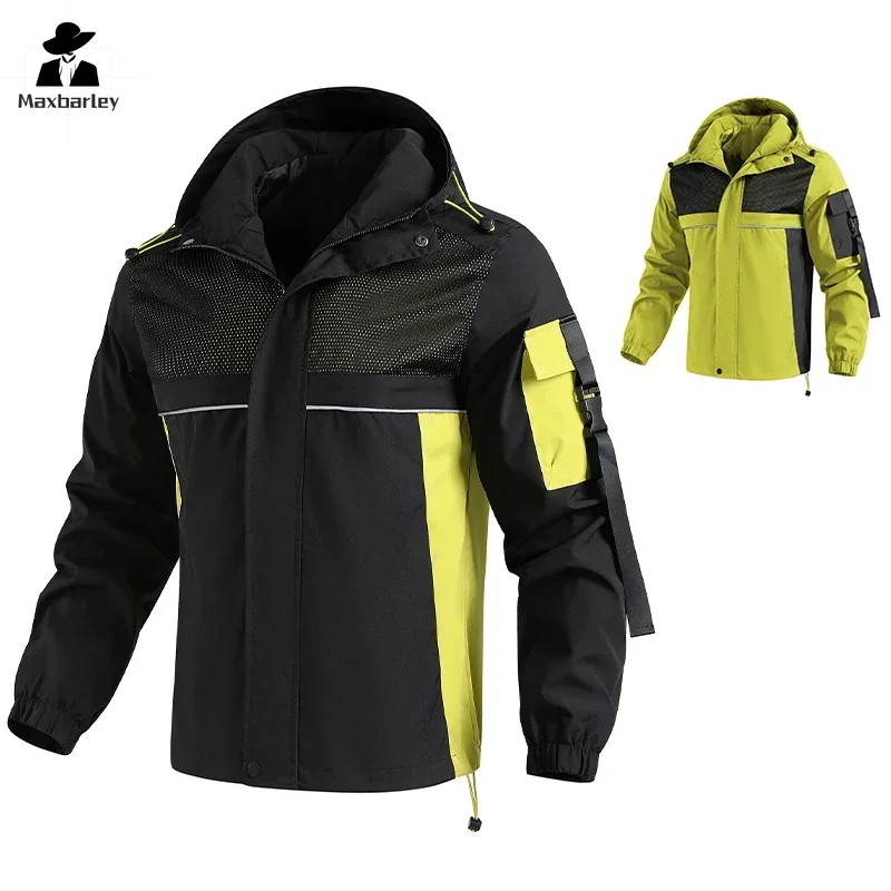 Jesienna kurtka wiatrówka Mężczyźni Techwear Casual Kontrastowy kolor Płaszcz outdoorowy Funkcjonalna kieszeń z klamrą Odzież robocza Płaszcz