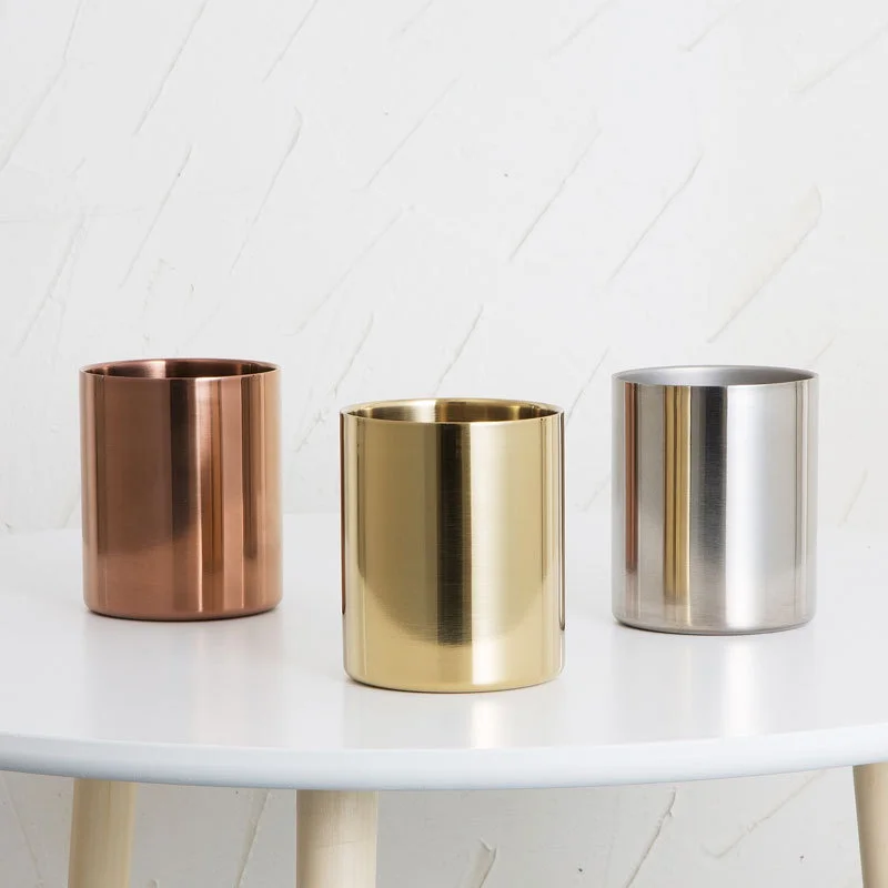 1Pc Multifunktions Messing Gold Runde Vase Stift Halter Metall Federhalter Bleistift Halter Büro Dekoration Schreibtisch Zubehör