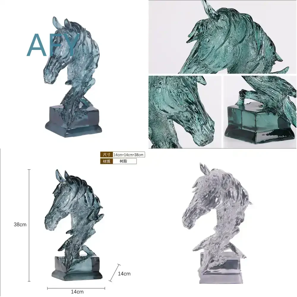 Wholesale Nordic Light Blue Horse Head Resin Ornament for Postmodern Hotel Villa Showroom Entrance Animal Soft Decor for