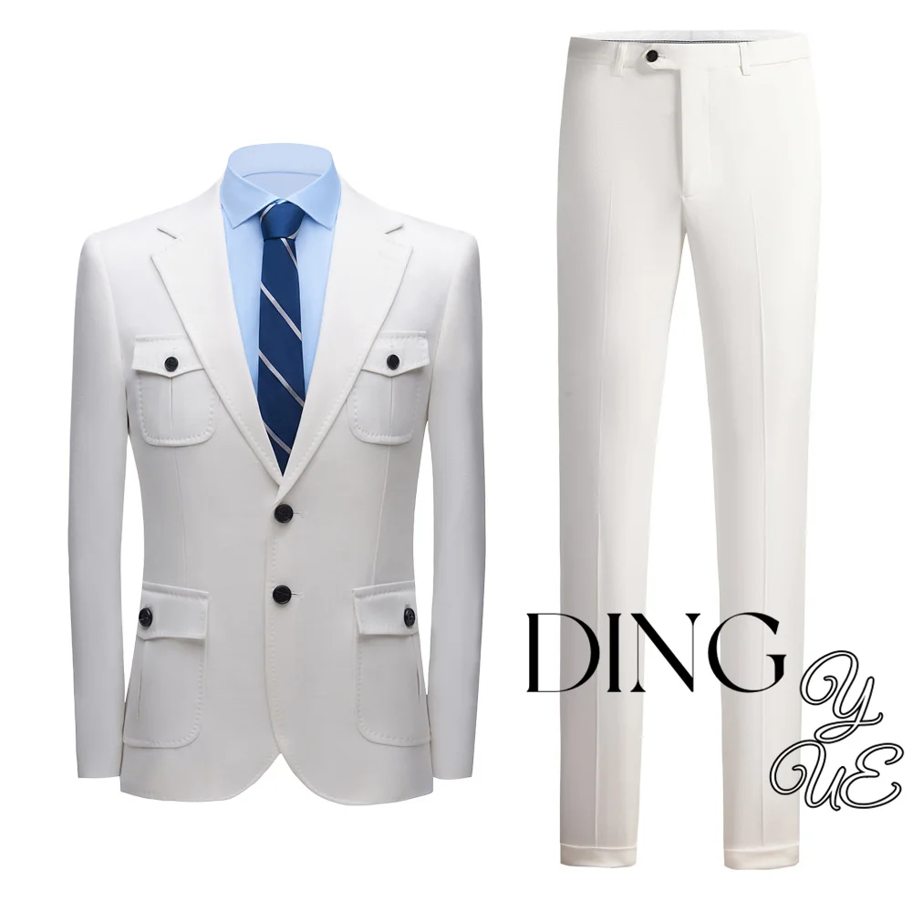 Esmoquin de novio para hombre, traje de boda blanco, ajustado, chal, solapa, Blazer, pantalones, 2 piezas, vestido de banquete de Graduación