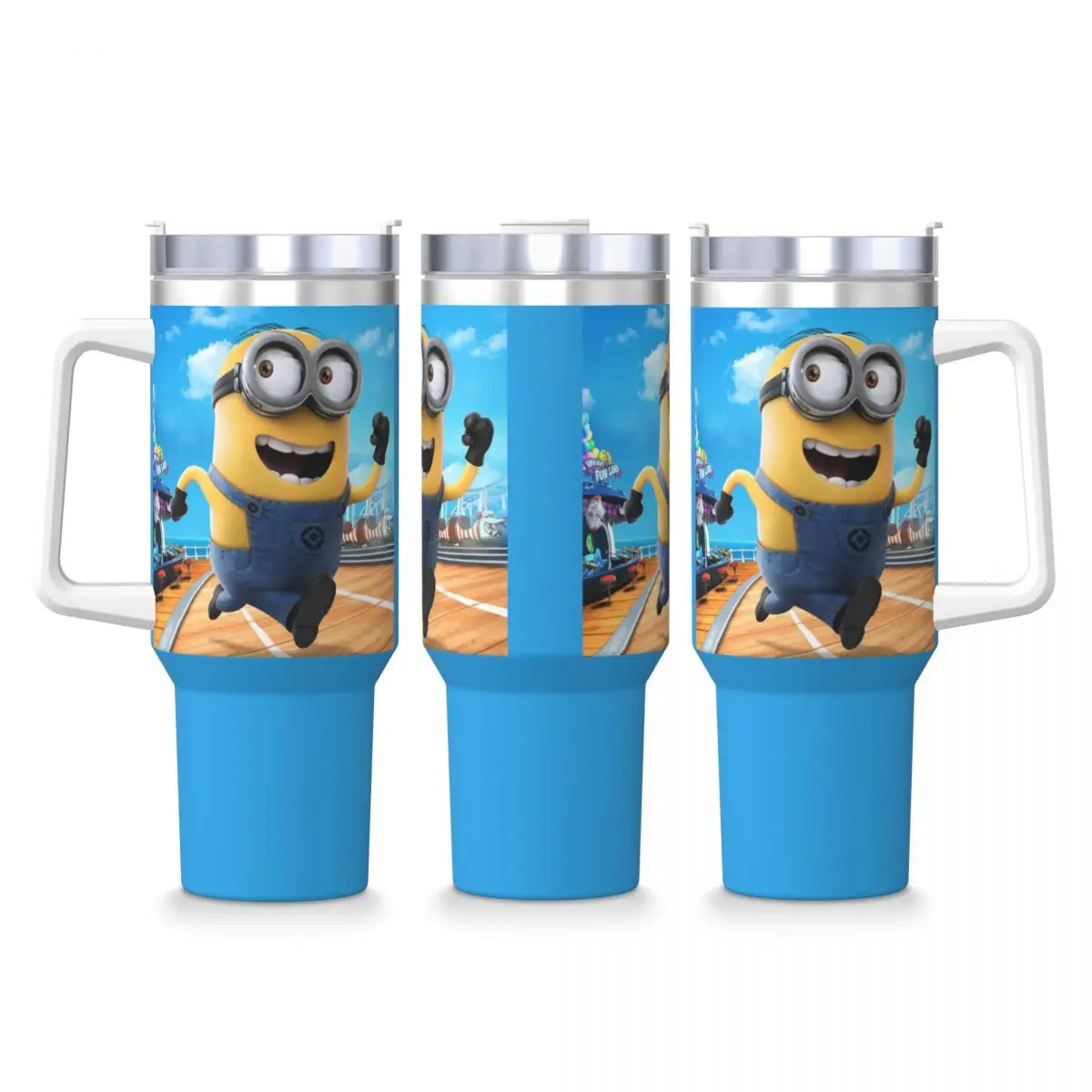 

Stainless Steel Tumbler Cartoon Minions Car Mugs With Straws Yellow Big Eyes Cold Drink Water Bottle Leakproof Large Thermal Mug