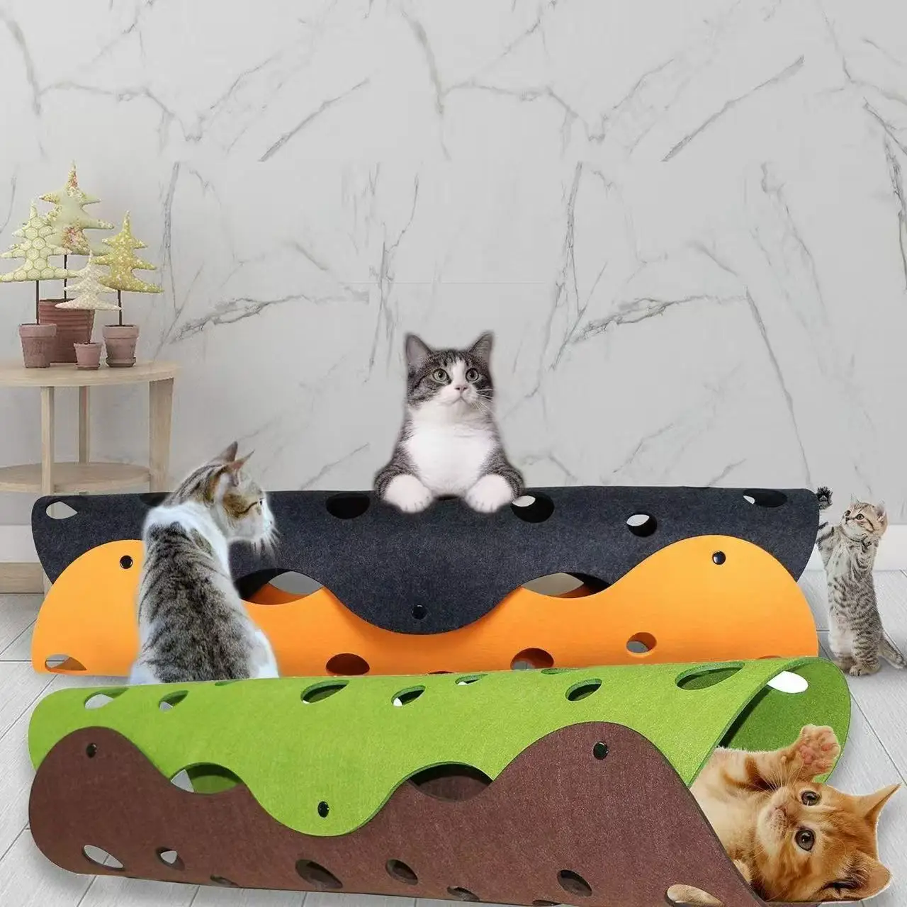 99 Formen Spleißen Katzentunnel Filz Pom Nest Verformbares Kätzchenspielzeug Zusammenklappbares Rohrhaus DIY Interaktives Haustier Pusskatze Betten Matten – Detail 30