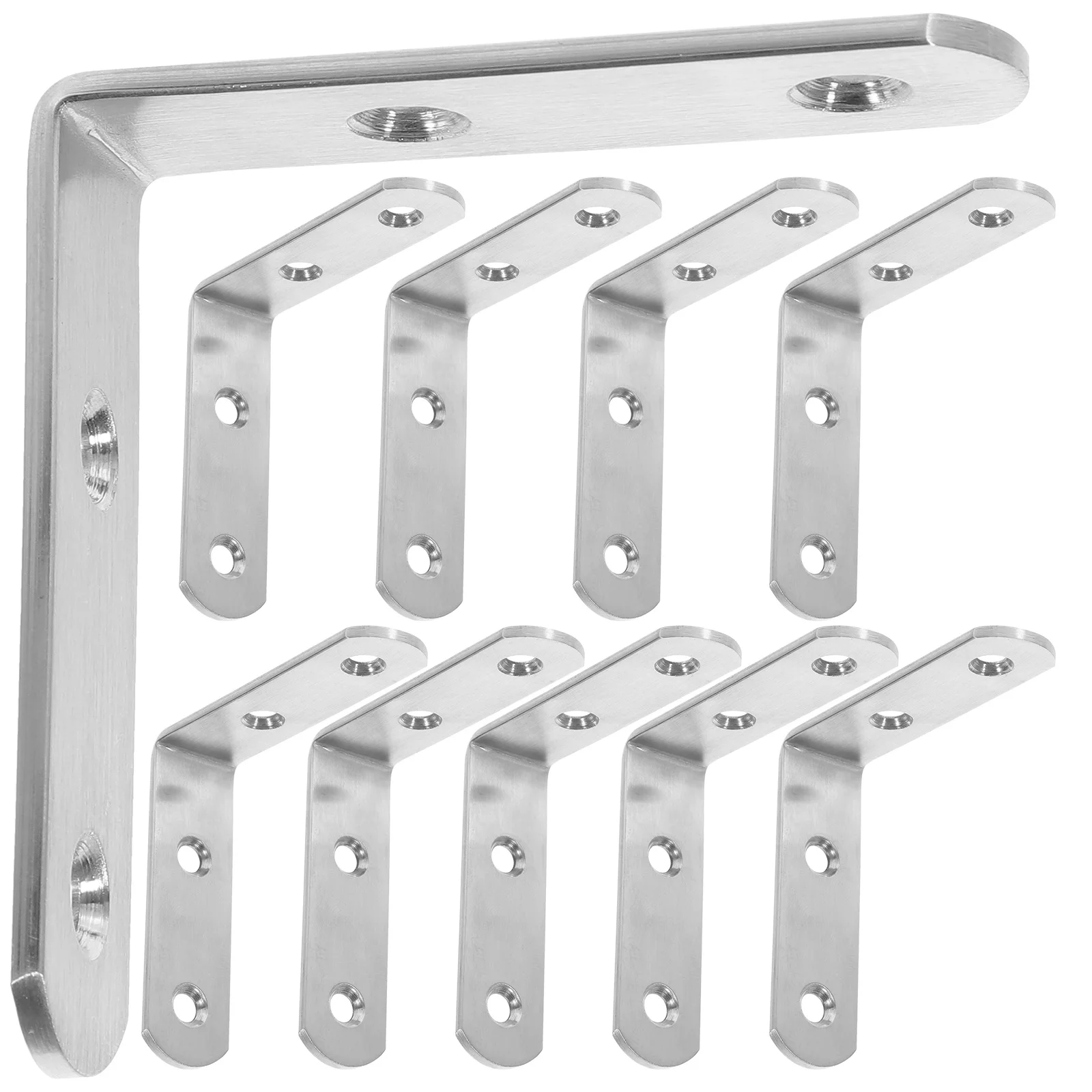 

10 Pcs Wall Brackets for Shelves Stainless Steel Corner Code Shelf Cabinet Silver Angle