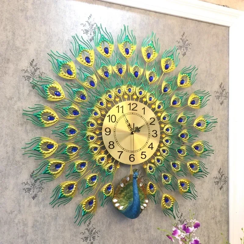 Restaurant Peacock Wall Clocks Living Room Art Mural Luxury Wall Watch Modern Aesthetic Silent Horloge Murale Home Decoration