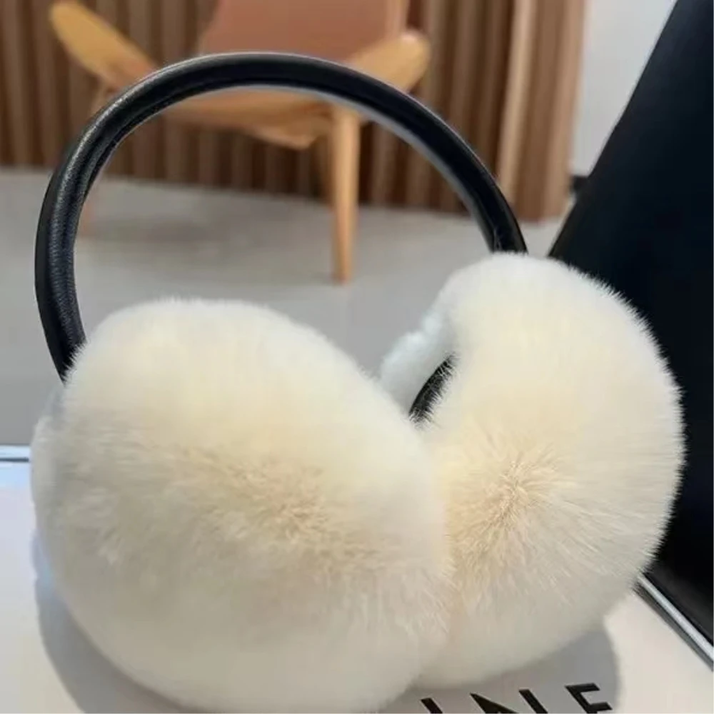 

Natural Fur Ear Muffs for Women Winter Fur Headphones Soft Warm Cable Furry Real Rex Rabbit Ear Covers for Cold Weather