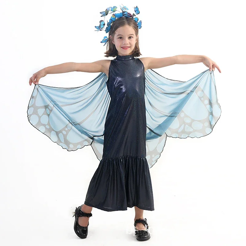 

Halloween Birthday Party Fancy Dress Up Cosplay Girls Blue Morpho Butterfly Costume