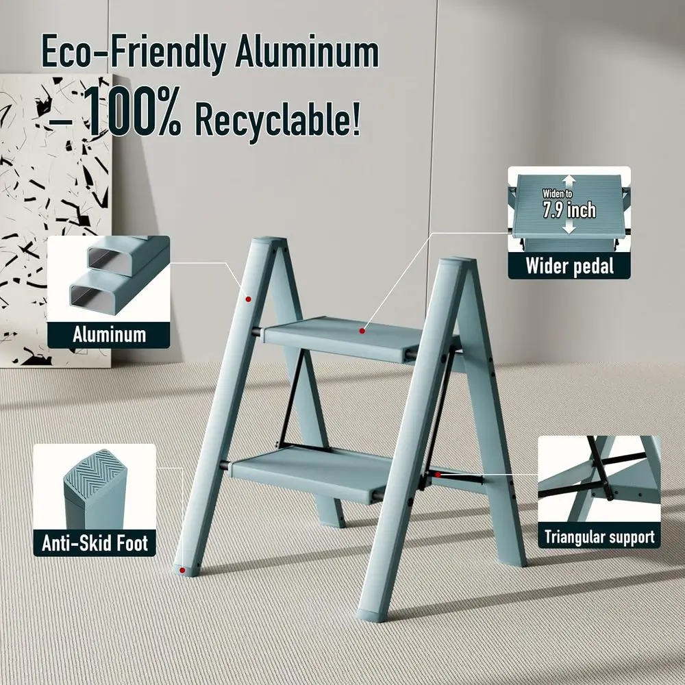 مقعد ألومنيوم قابل للطي للبالغين، دواسات واسعة مضادة للانزلاق، سعة 330 رطلاً، مثالية للمنزل والمكتب والمطبخ والمكتبة (B) #2