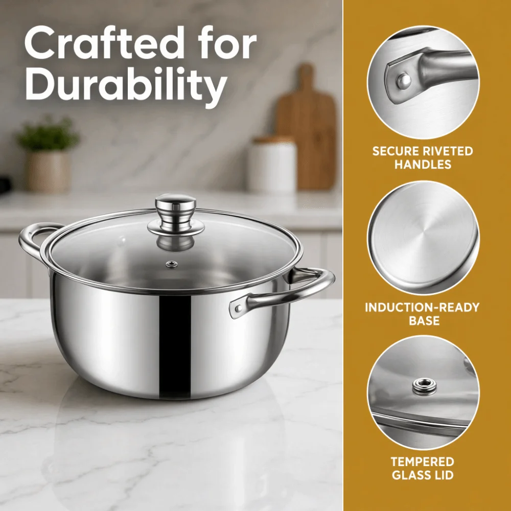 Stainless Steel Double Bottom Soup Pot with Lid Non Stick Stainless Steel Cookware 18/20/22/24cm Multipurpose