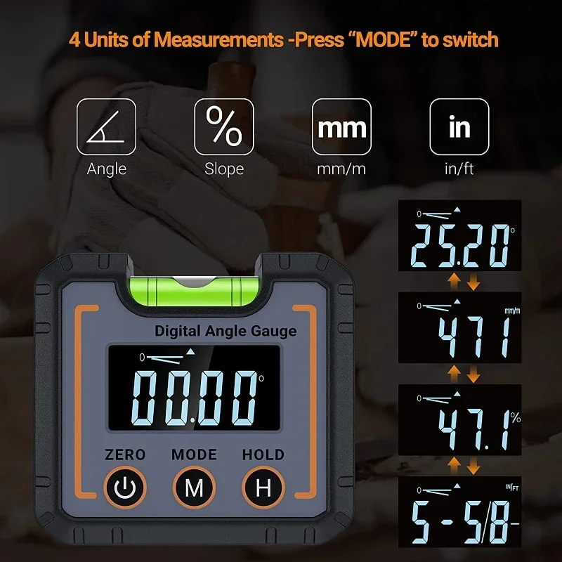 Digital Angle Gauge Finder Level Box with Bubble Level and Magnetic Base, High Contrast Display Measuring Tool for Carpentry