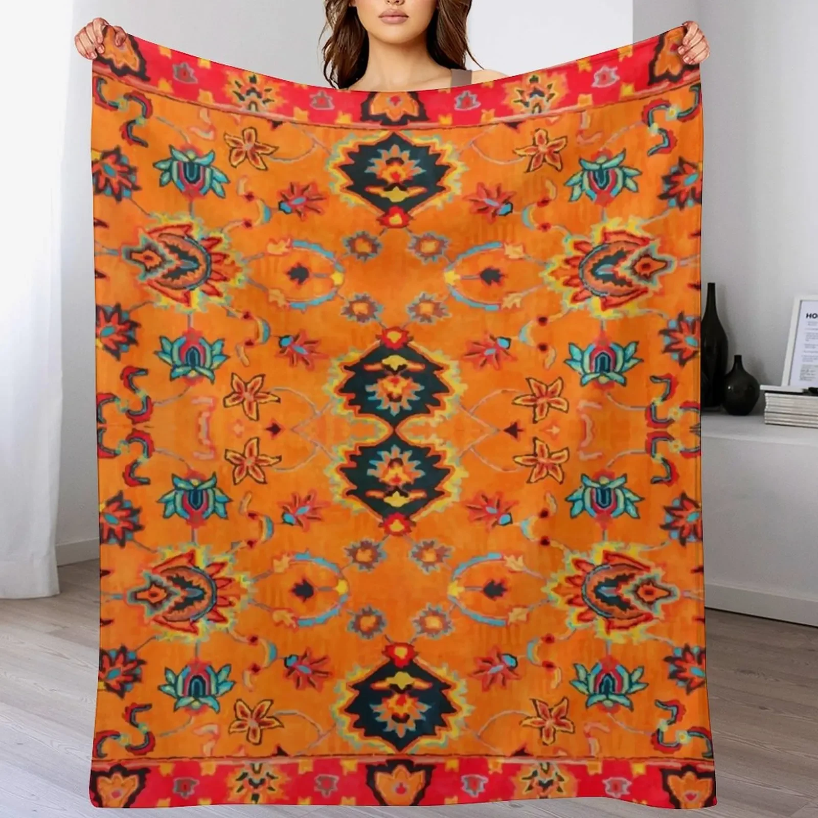 

Orange Oriental Boho Traditional Moroccan Style Throw Blanket Large Moving decorative Blankets