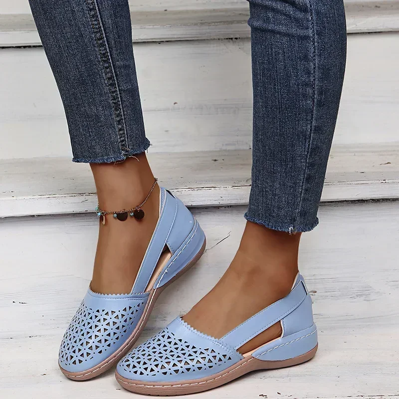European and American Women\'s Shoes Round Toe Wedge Heel Large Flat Bottom Women\'s Sandals zapatos de mujer 2024