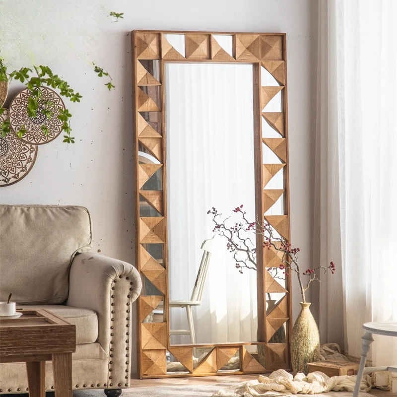 Prismatic creative floor mirror, American retro mirror clothing store fitting mirror, bed and breakfast bedroom full-body mirror