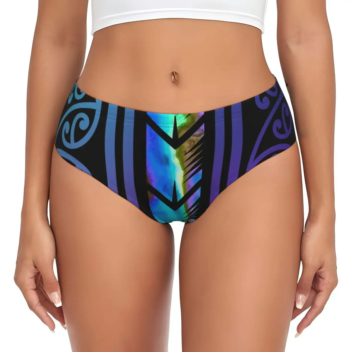 

Женские трусы с фиолетовым дизайном в стиле маори и вставками из перламутра, дышащие, эластичные, новозеландские