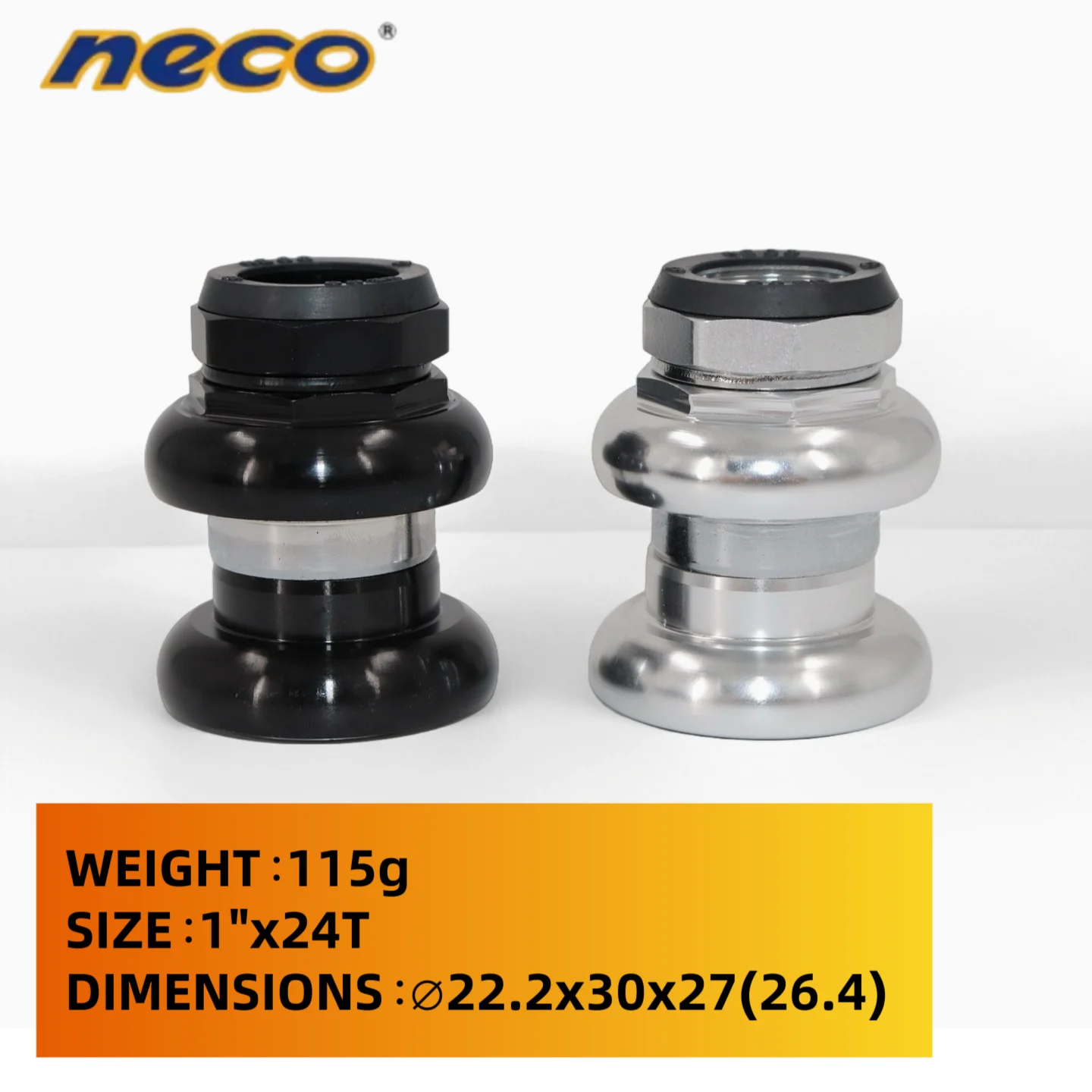 

NECO 1"x24T Bicycle Headset with Aluminum Lock Nut NBR Rubber Seal Cycling Component for Fixed gear vintage road urban bicycle