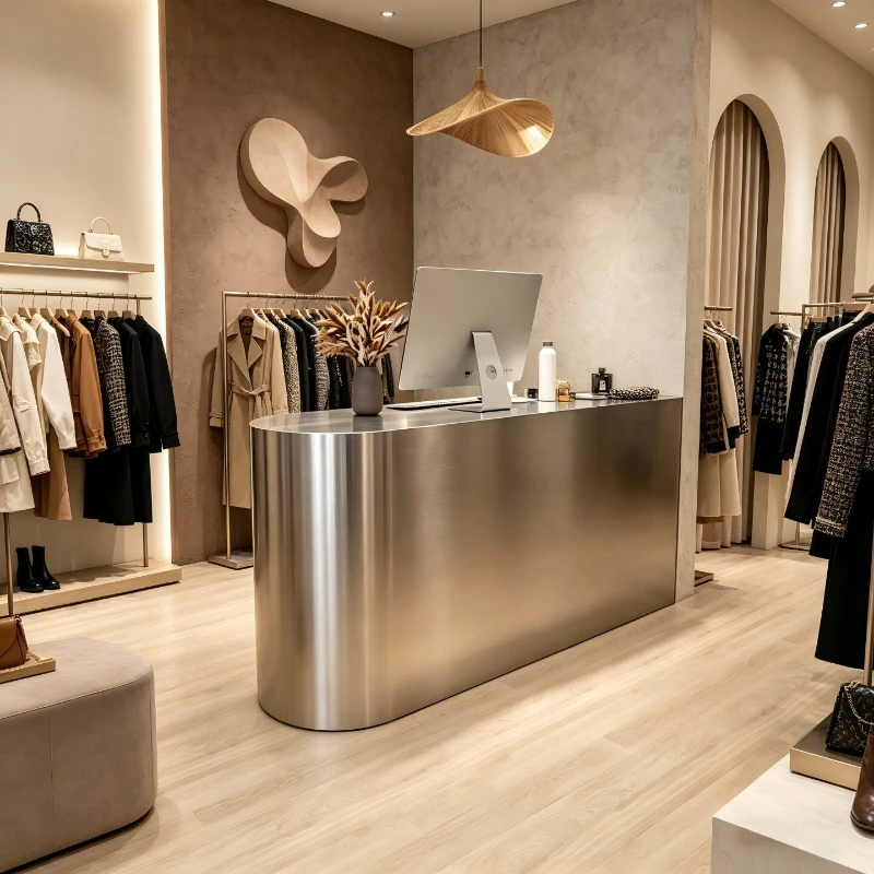 Stainless steel Light luxury reception counter clothing store Bar Beauty salon Front desk Curved simple verkaufstheke Furniture