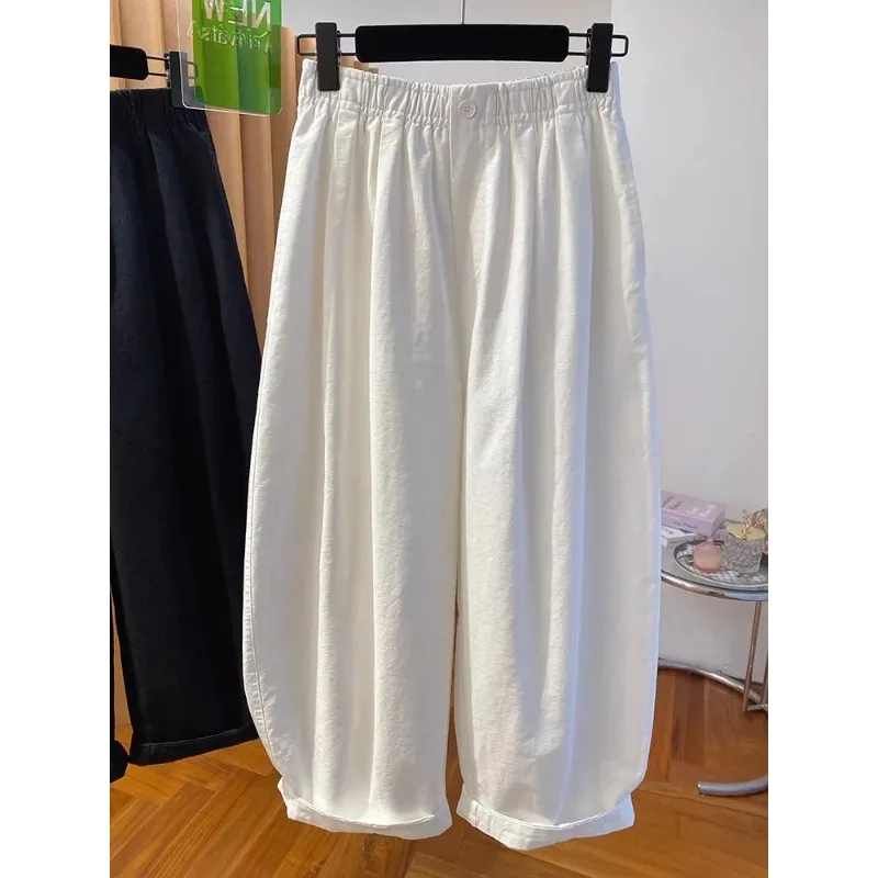 

Популярные белые воздушные брюки для женщин, весенние новые свободные повседневные универсальные шаровары с девятью точками, широкие брюки