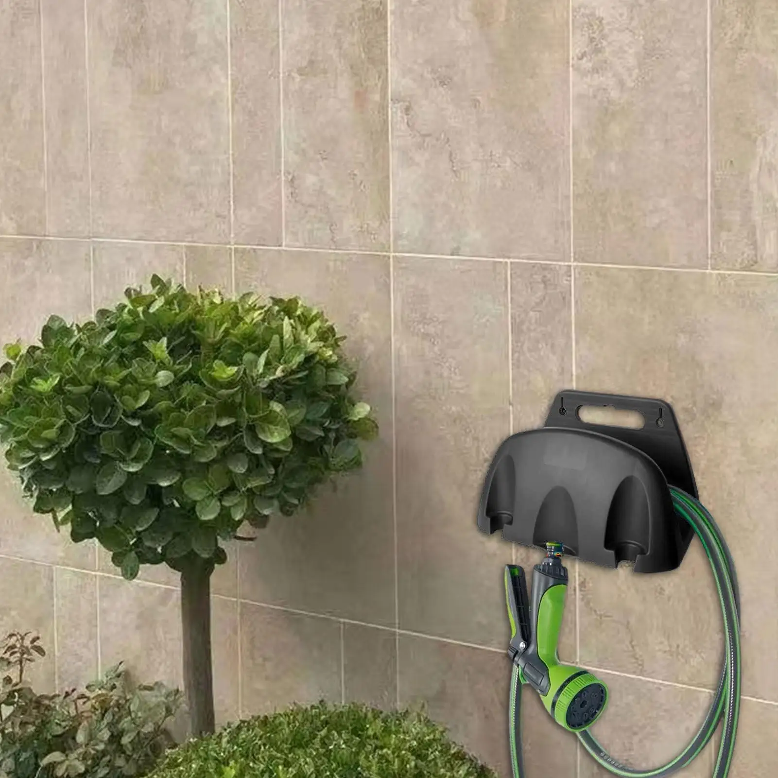 A wall mounted garden hose rack made of heavy-duty plastic Irrigation Tool Storage for Gardeners Homeowners Landscapers