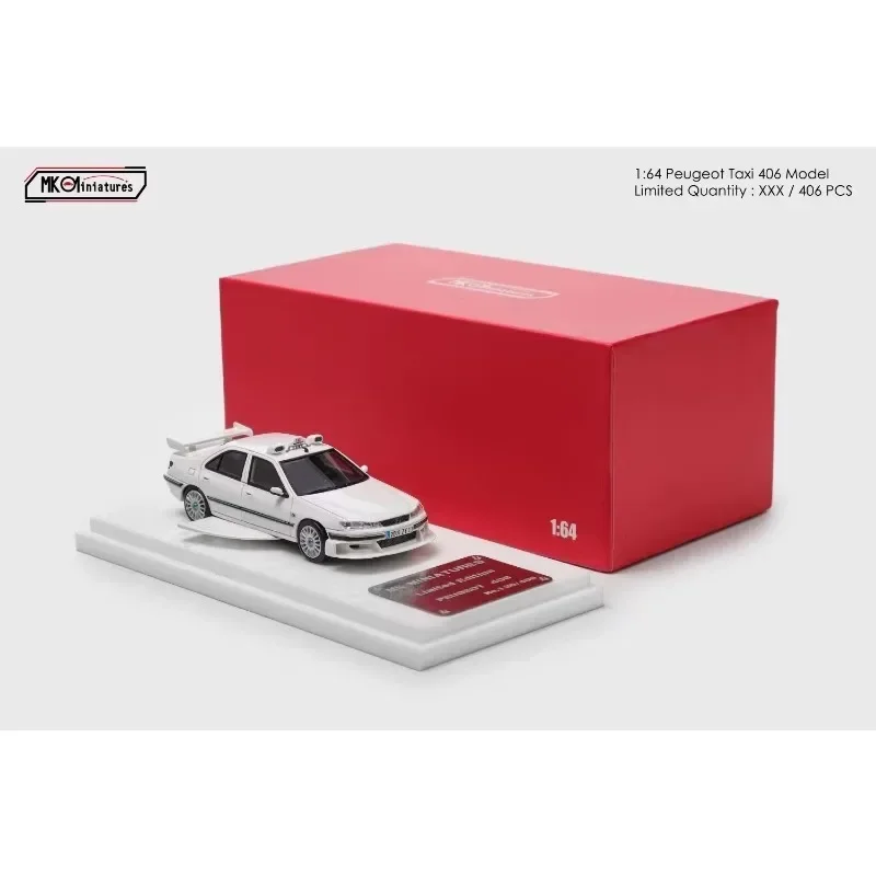 MK 1/64 Peugeot Taxi 406 Peugeot 407 resin static model, children's collection of decorative toys, holiday gifts for children.