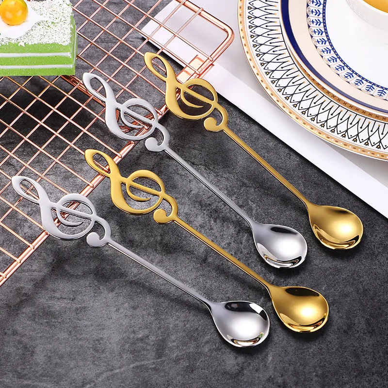 Stainless Steel Musical Note Spoon Creative Coffee Spoon Ice Cream Teaspoon Stirring Dessert Spoon Home Accessories