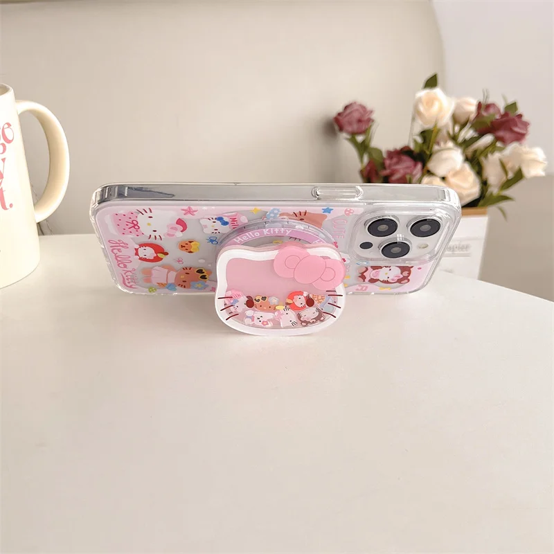 Мультяшный милый магнитный держатель Hello Kitty Magsafe чехол для беспроводной зарядки для iPhone 11 12 13 14 15 16 Pro Max 3D KT Магнитная подставка