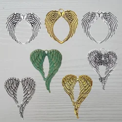 3 x Antique Silver/Golden Color Large Angel Wings Heart Feather Charms Pendants for Necklace Jewelry Making Accessories 69x65mm