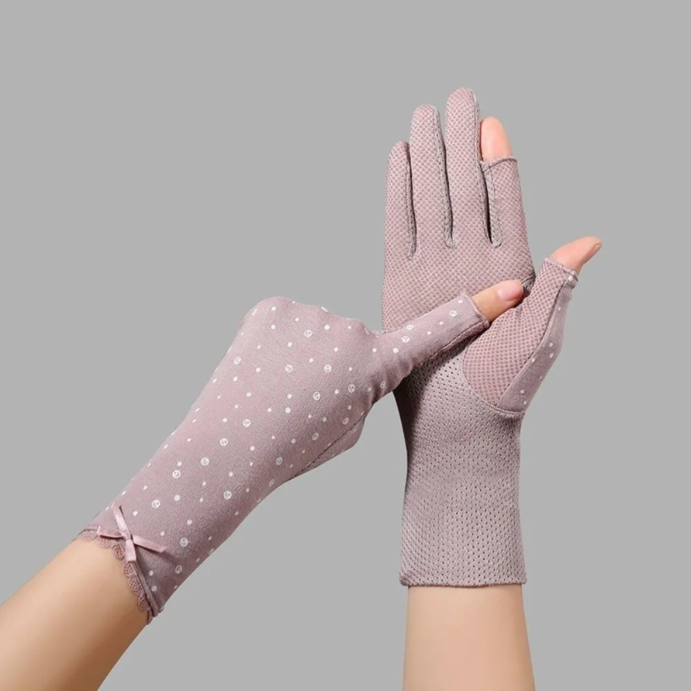 

Summer Lace Trim Driving Gloves Thin Anti-UV Cycling Gloves Mid Length Non-Slip Sun Protection Gloves