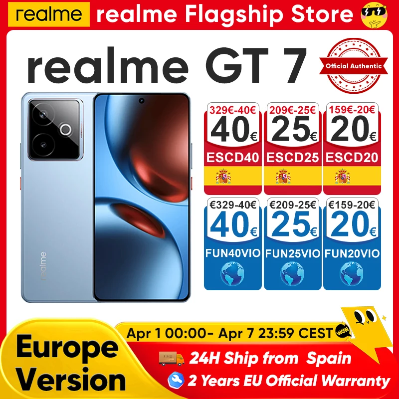 realme GT 7 Version mondiale 5g Smartphone Ai dimension 9400E 7000Mah Titan batterie 120W Charge Ultra rapide 6.78 ''120Hz écran Nfc
