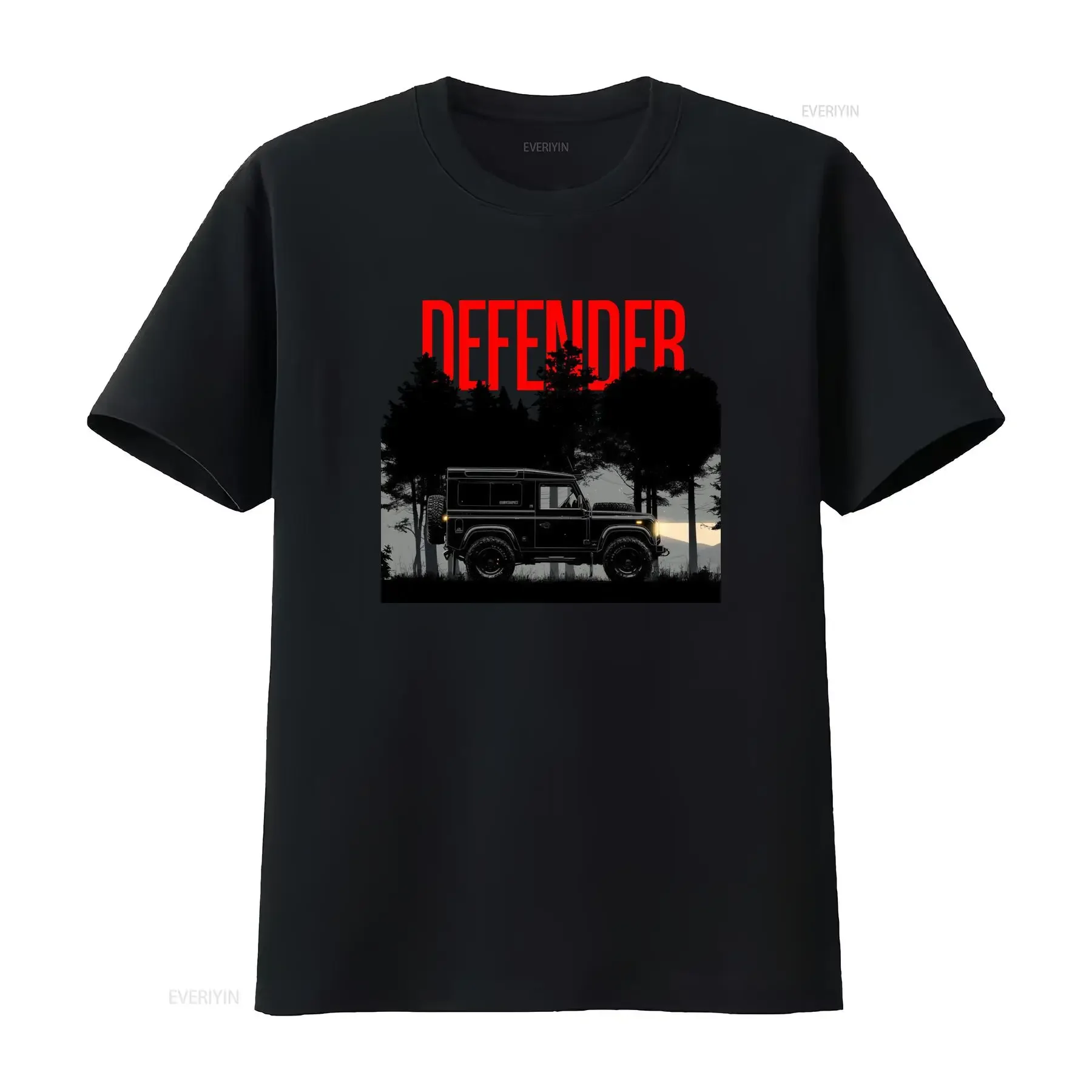 Men'S LR Defender At Night T Shirt with Red Print Off Road Vehicle Design Casual Round Neck All Season Fit for Outdoor vintage