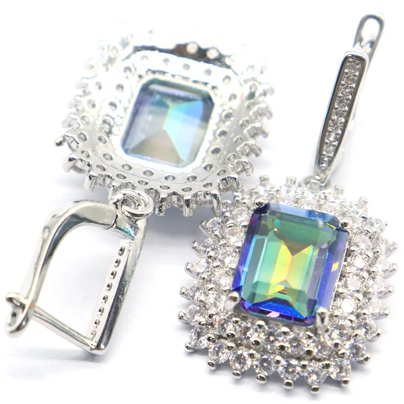 

Buy 4 Get 1 Free 36x19mm Dazzling created Fire Rainbow Mystic Topaz Females Gift Daily Wear Silver plated Earrings