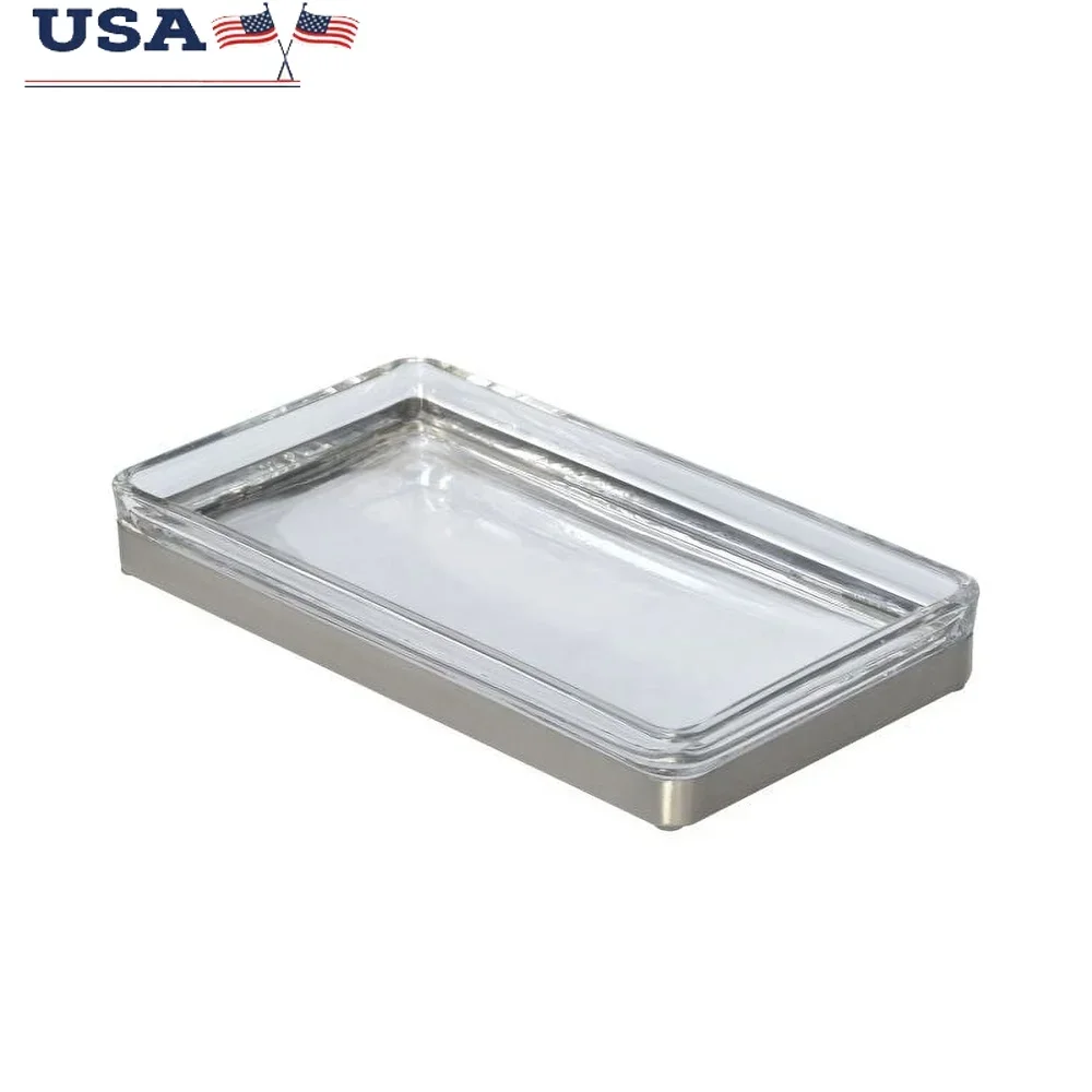 

Rectangular Metal Glass Vanity Tray Modern Minimalist Design Bathroom Office Bedroom Organizer Decorative Storage 9x5 Inches