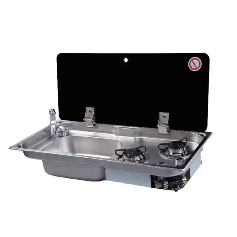 Hot Sales RV Cooker Built-in 2 Burner Camping Stove With Sink With Lid