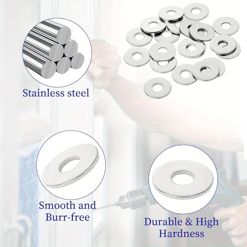 300 PCS M2.5 * 6 * 0.5 arruelas planas de aço inoxidável, parafusos de metal galvanizados duráveis e arruelas de parafuso