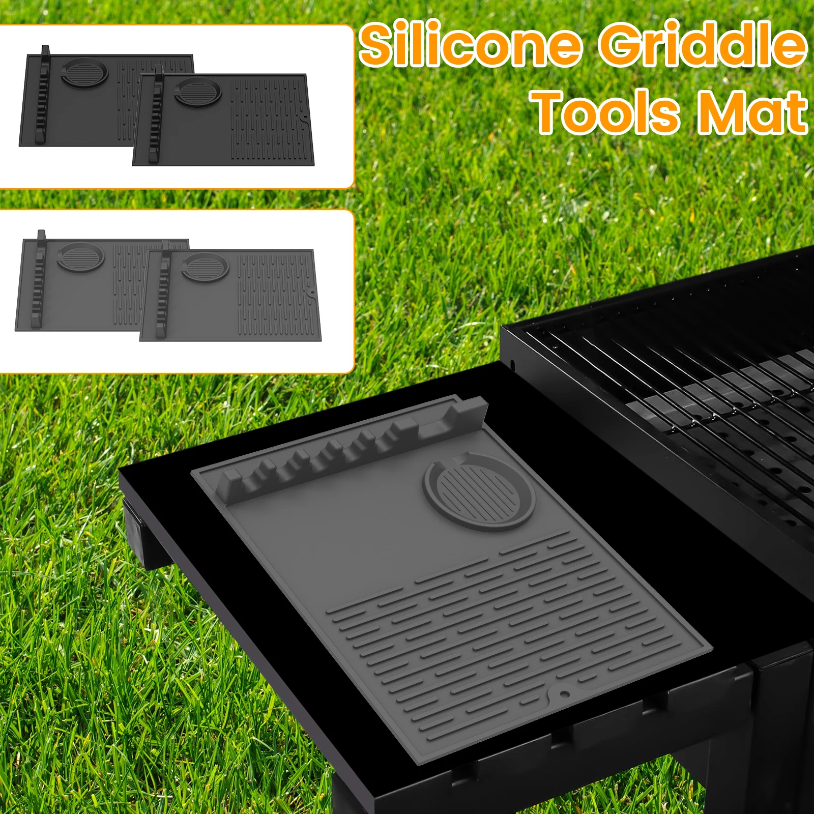 

2 Pcs Griddle Tools Mat Silicone Grill Side Shelf Mat 12.99 x 9.25 Inches Silicone Spatula Mat with Drip Pad Reusable Side Shelf