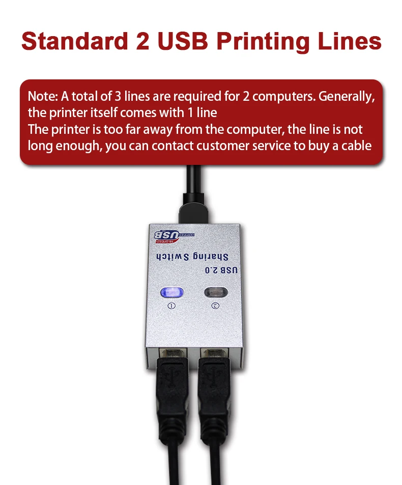 Commutateur d'imprimante AMS-S2P1-J USB2.0 dispositif de partage 2 en 1 adaptateur d'imprimante pour ordinateur portable 2 en 1 convertisseur d'imprimante