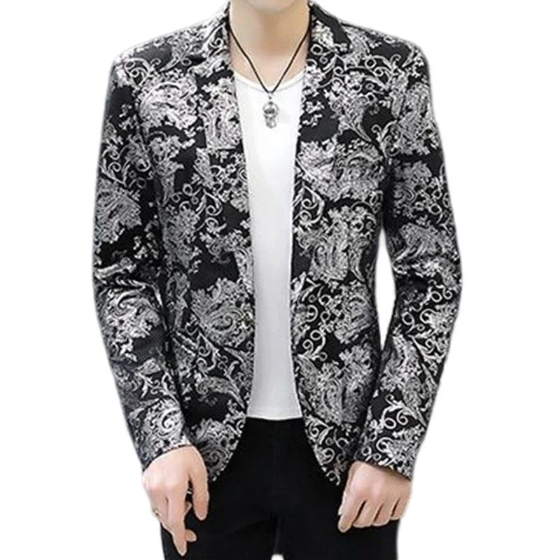 

High Quality Young Men Elegant Fashion Simple Comfort Printing Business Casual Party Groomsmen Dress Gentleman Slim Blazer