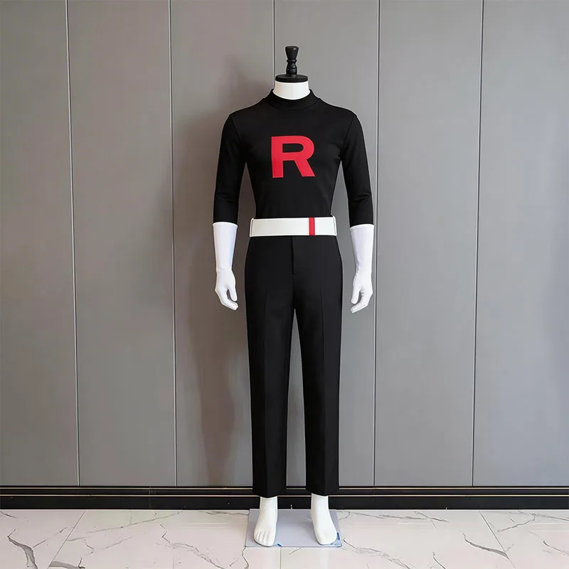 

2026 Anime Team Rocket Grunt Cosplay Costumes Black Uniform Hat Halloween Carnival Party Outfits For Men Women Performance