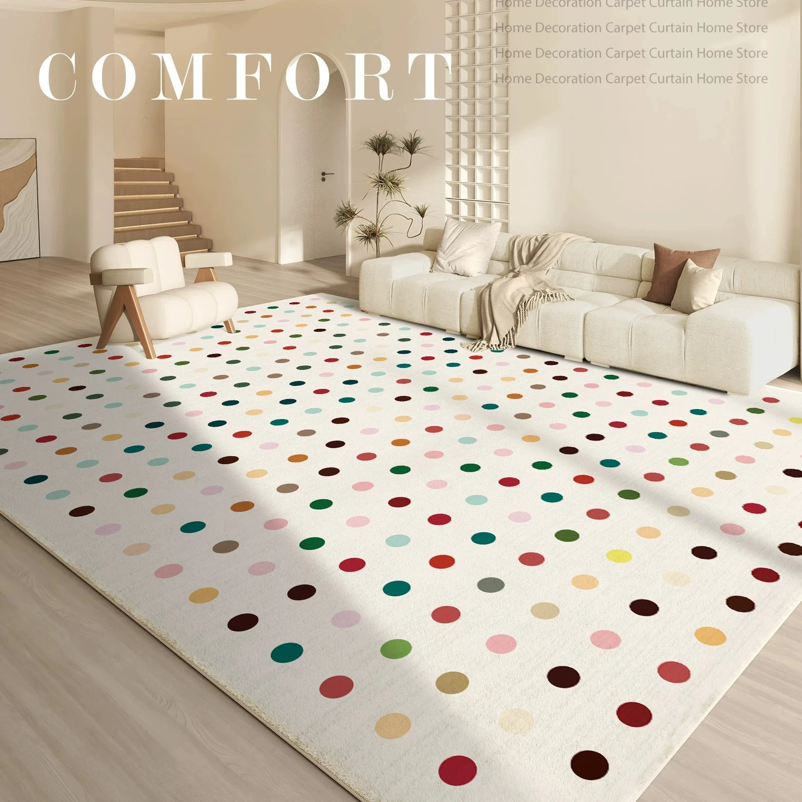 Minimalist Cream Multicolor Dot Fluffy Baby Carpet Living Room Bedroom Large Area Rug Soft Non-Slip Washable Kids Game Floor Mat
