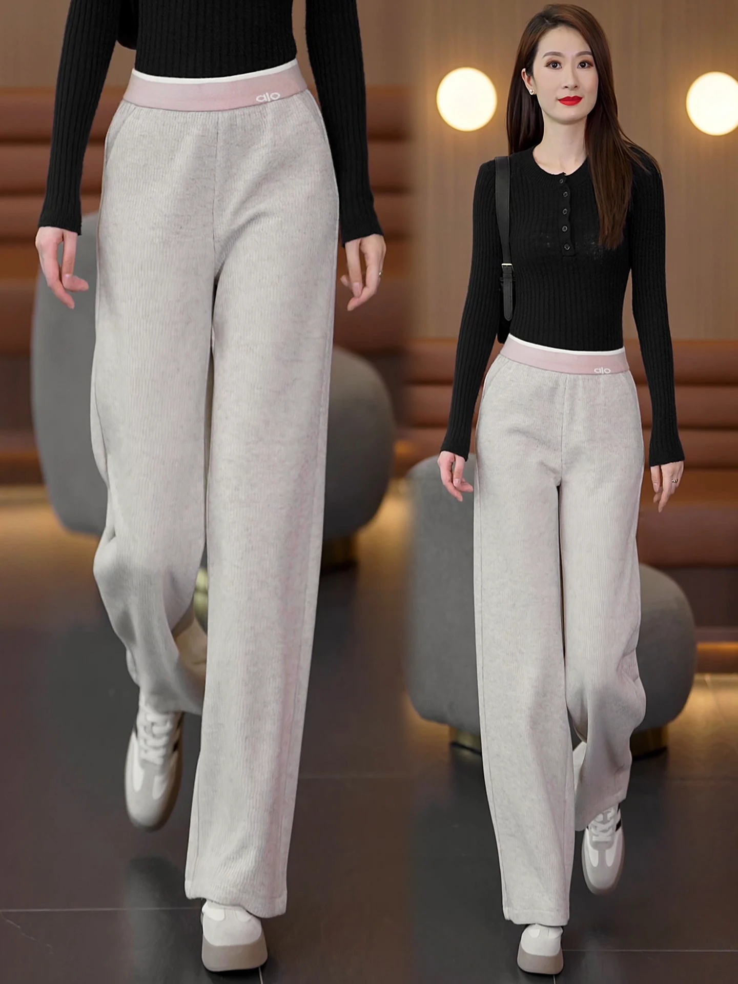 

Шерстяные брюки с высокой талией, широкими штанинами и прямым кроем, свободные, струящиеся, повседневные, для женщин, осень-зима, новый стиль