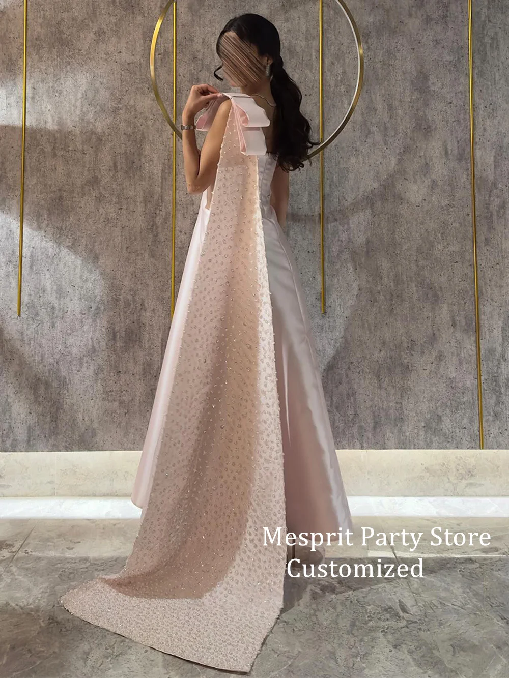 Pale Pink Evening Dress Saud Arab Prom Gown Customized One Shoulder Sleeveless Sparkling Beading Sequined Satin Party Dresses