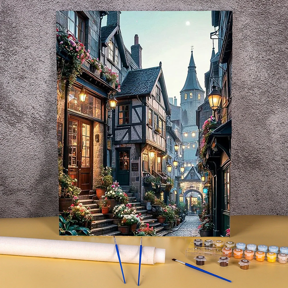 

Oil Painting By Numbers Building Town Landscape Drawing On Canvas Handpainted Art Gift Diy Scenery Picture Kits Home Decoration