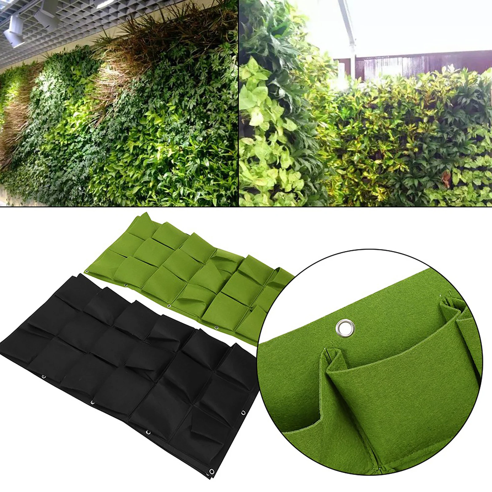 36 Pockets Hanging Planting Bag Outdoor Vertical Green Wall Garden Planter Bag Two Color Pockets Plant Growing Pouch